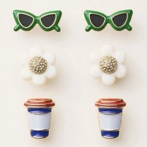 Kate Spade X Target Stud Earrings Sunglasses Flowers Coffee Cups 3 Pairs NIB
